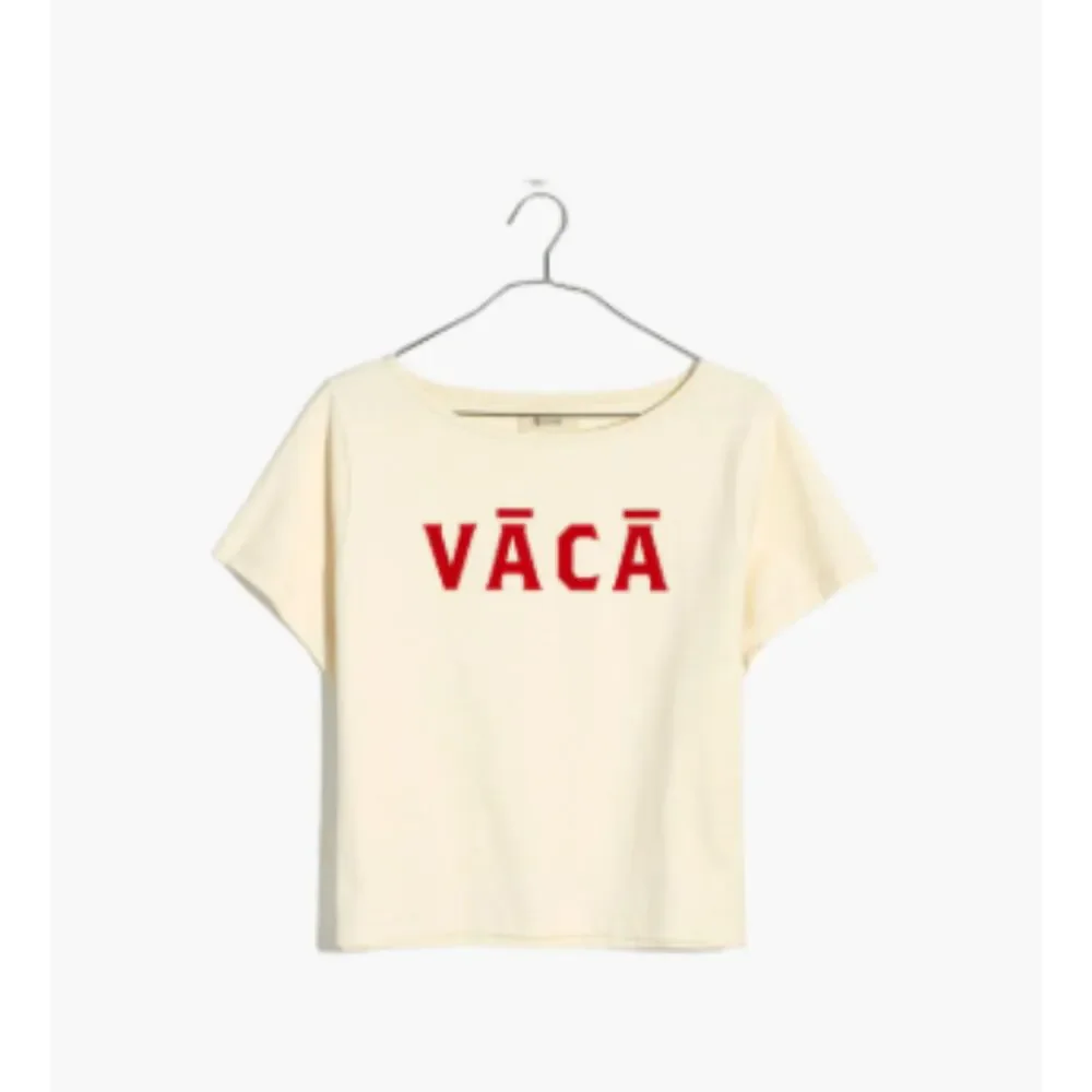 Madewell Cream Lipstick Red Vaca Graphic Setlist Boxy Tee Size Medium - Picture 6 of 7
